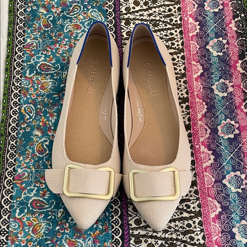 Rothy's Beige Flats with Gold Accent